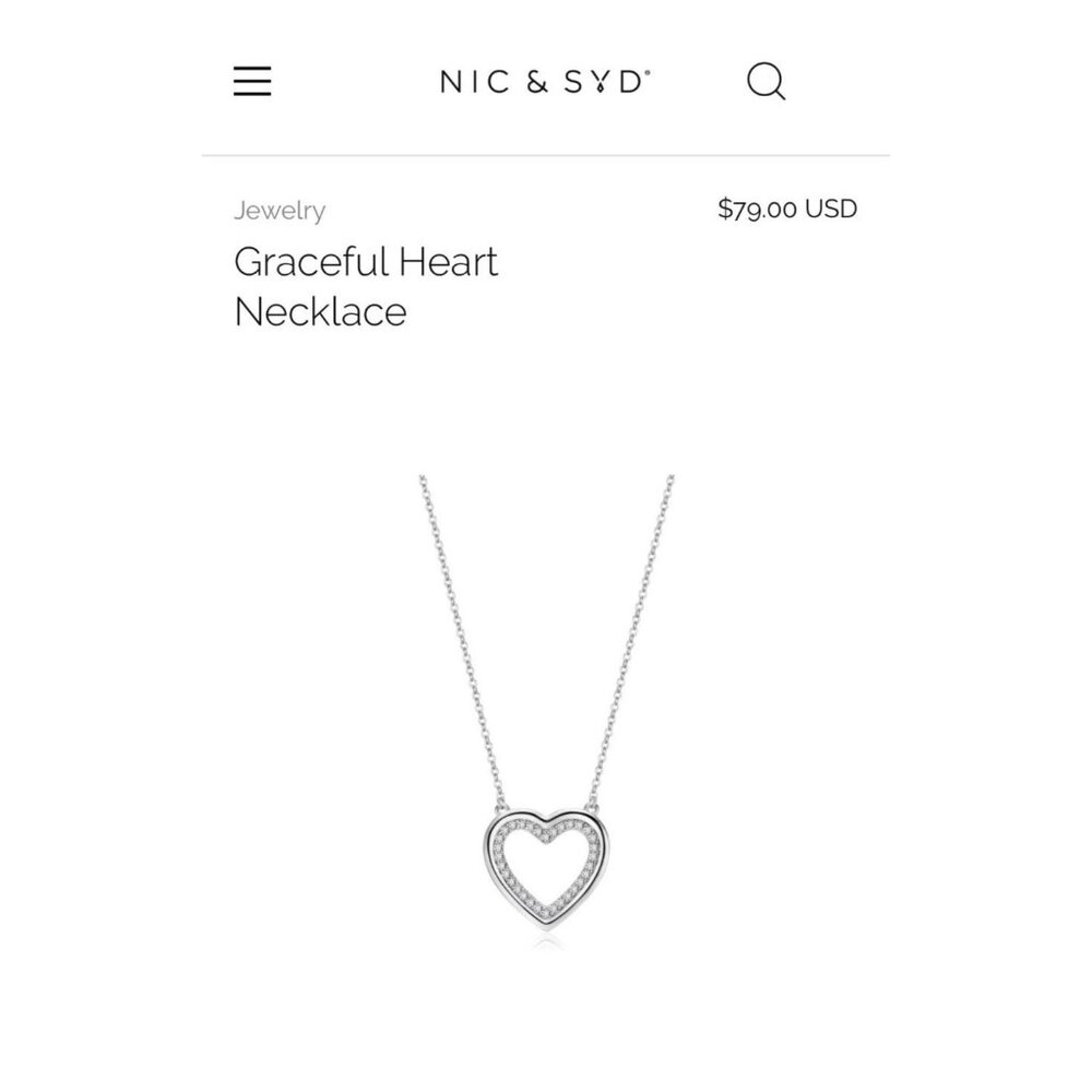 NIB Nic & Syd Graceful Heart Necklace Rhodium Plated Brass Crystals Gift… - Picture 5 of 10